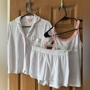Juicy Couture 3 Piece White and Pink Women's Sleepwear Set SMALL